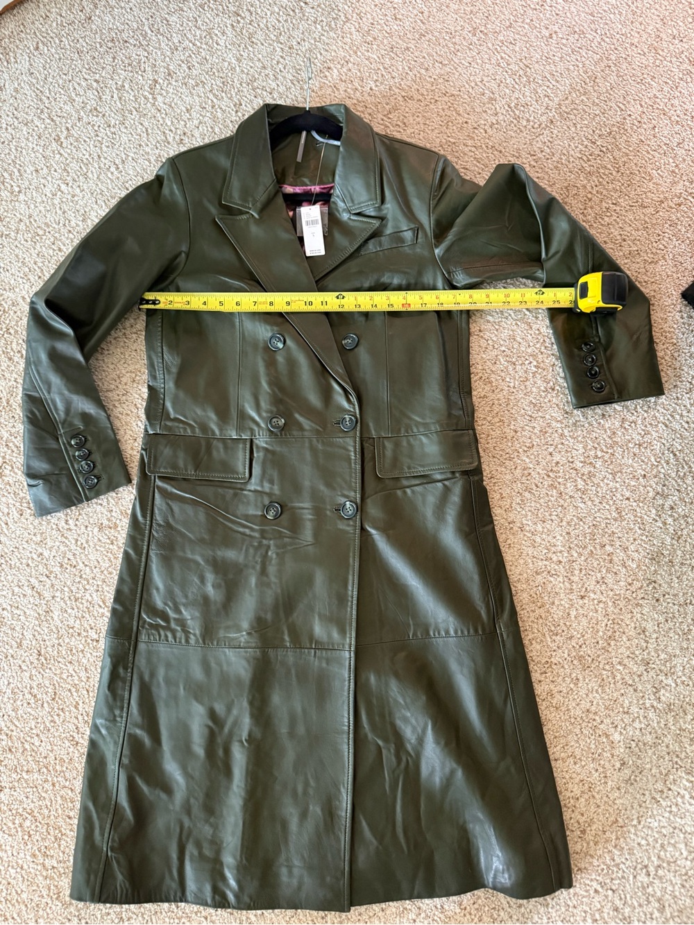 NWT $698 Anthroplogie Leather Green Trenchcoat - Picture 8 of 13